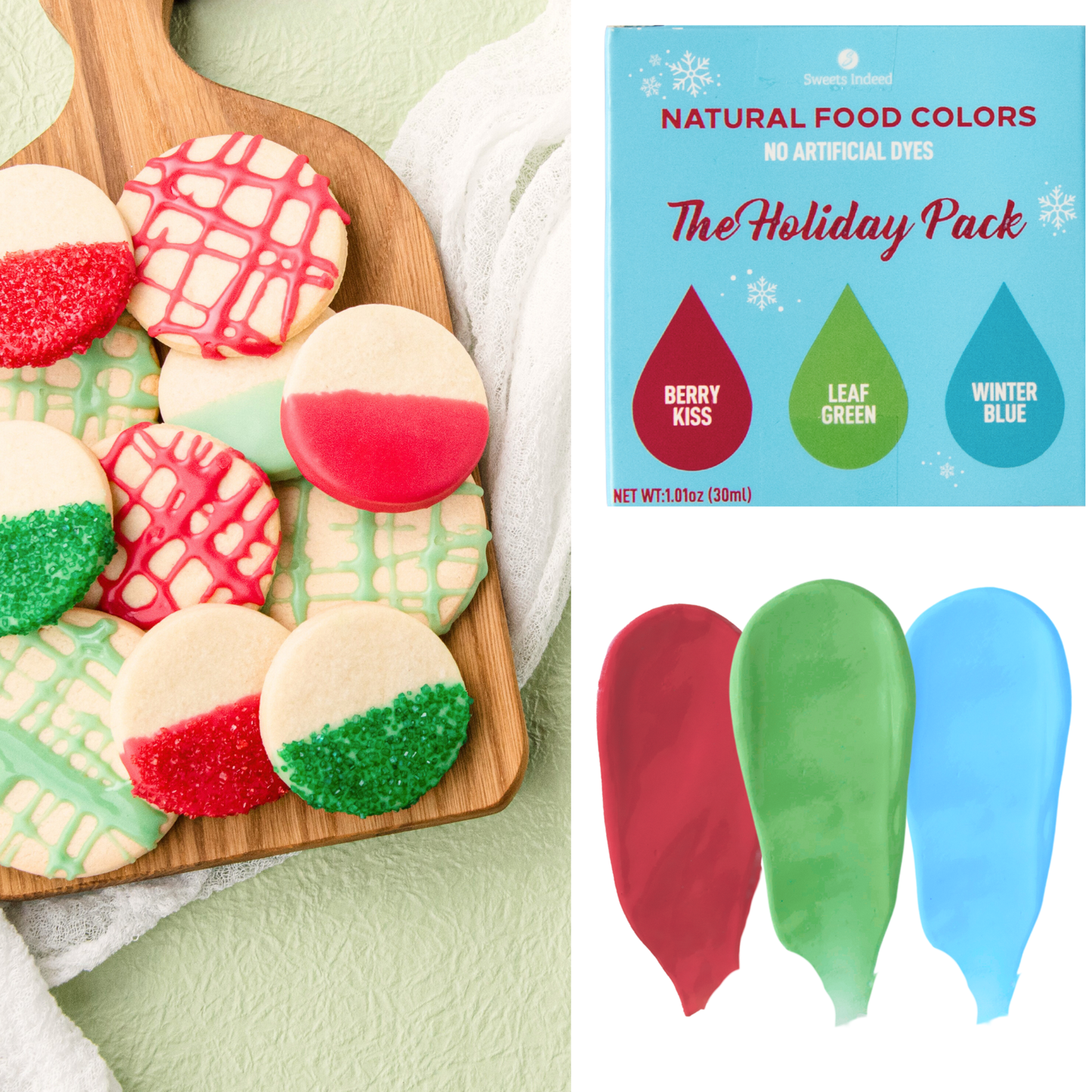 Sweets Indeed Dye Free Holiday Food Color 3 Pack - 1.01 ounces