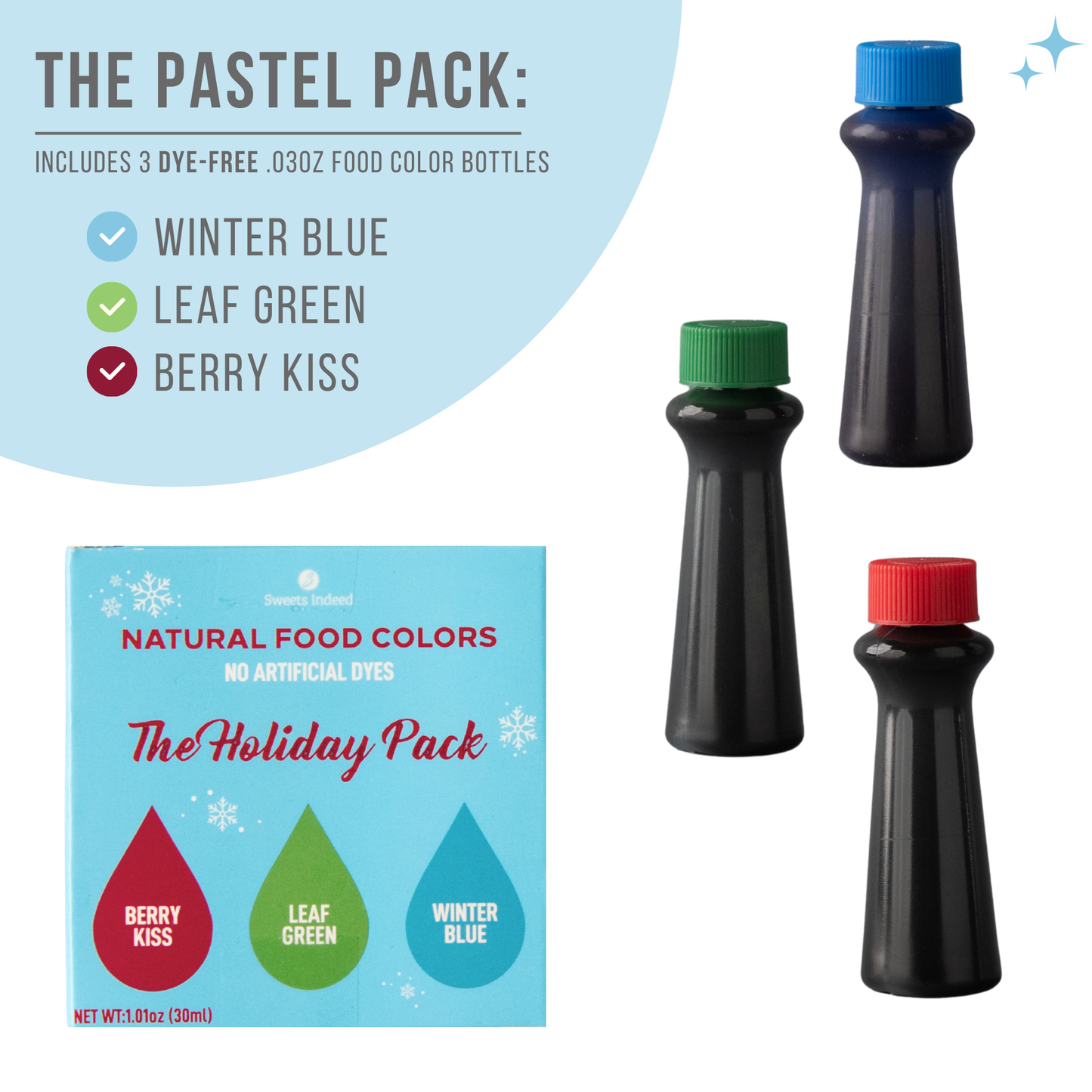 Sweets Indeed Dye Free Holiday Food Color 3 Pack - 1.01 ounces