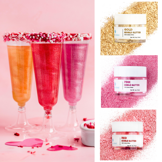 Edible Glitter 3 Pack - Pink, Red and Gold