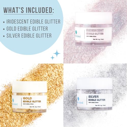 Sweets Indeed Edible Glitter, Perfect for Drinks, Cocktails, Beverages & Cake Decorating, Dessert Cake Topper, 4 grams, 3 Pack (Christmas) (Christmas)