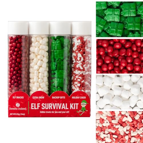 Sweets Indeed Holiday Elf Candy Topper 4-Pack – Crumblefetti Candy Toppings for Ice Cream, Cupcakes, Hot Cocoa & Cookies | Fun Holiday Elf Treat for Christmas Baking, Gifts & Stocking Stuffers