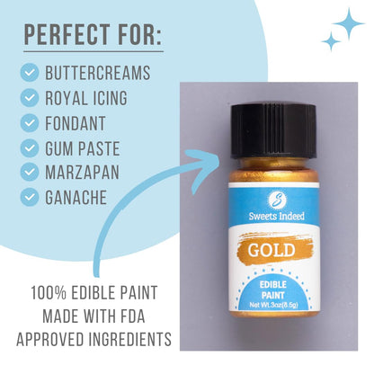 Sweets Indeed Gold Edible Paint, Perfect for Chocolate Easter Cake Decorating, Baking, Candy Melts, Frosting, Edible Food Dye, 0.30 fl oz
