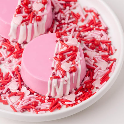 Sweets Indeed Valentines Day Heart Sprinkle Mix | Red & Pink Jimmies, Sugar Pearls, Confetti Quins, Nonpareils & Heart Shapes | Baking & Decorating 4 ounces