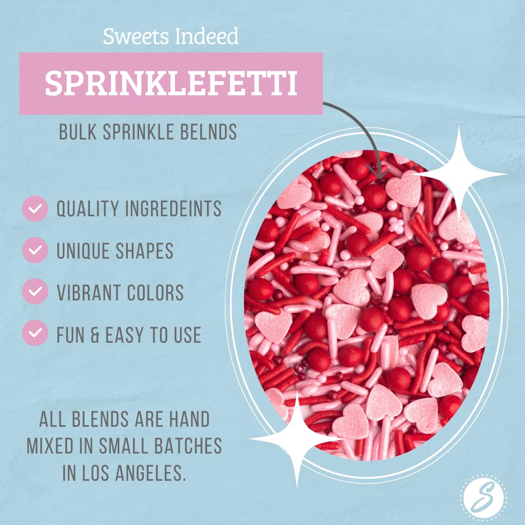 Sweets Indeed Valentines Day Heart Sprinkle Mix | Red & Pink Jimmies, Sugar Pearls, Confetti Quins, Nonpareils & Heart Shapes | Baking & Decorating 4 ounces