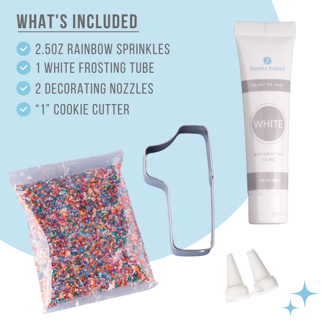 Sweets Indeed Birthday Smash Cake Kit Frosting Sprinkes Cookie Cutter Perfect for baking and cookie decoarting 6.63 ounces
