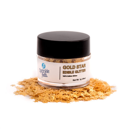 Sweets Indeed, Edible Glitter, Perfect for Drinks, Cocktails, Beverages & Cake Decorating, Dessert Cake Topper, Gift, 1 gram (Gold Edible Stars)