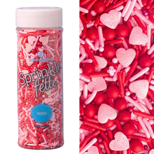Sweets Indeed Valentines Day Heart Sprinkle Mix | Red & Pink Jimmies, Sugar Pearls, Confetti Quins, Nonpareils & Heart Shapes | Baking & Decorating 4 ounces