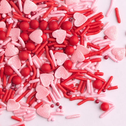 Sweets Indeed Valentines Day Heart Sprinkle Mix | Red & Pink Jimmies, Sugar Pearls, Confetti Quins, Nonpareils & Heart Shapes | Baking & Decorating 4 ounces