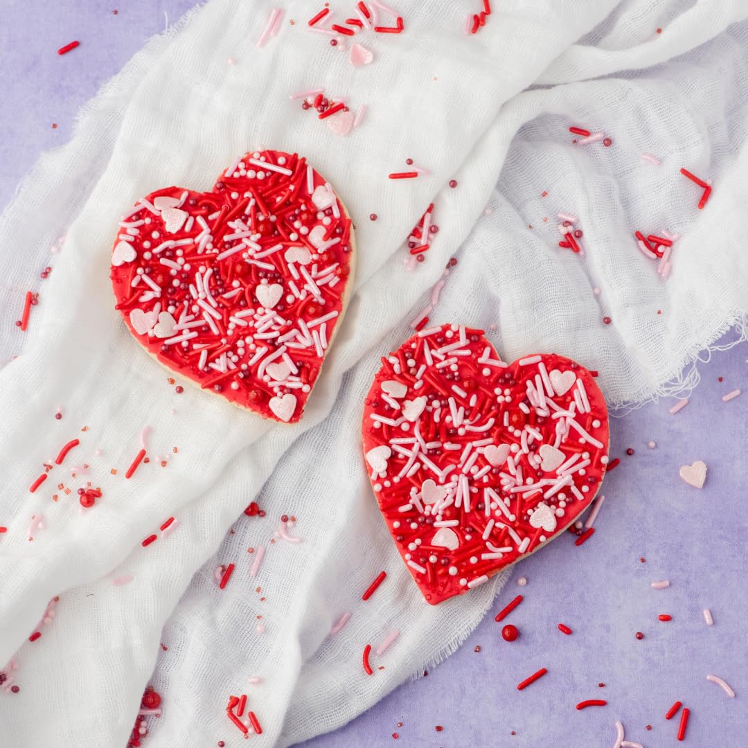 Sweets Indeed Valentines Day Heart Sprinkle Mix | Red & Pink Jimmies, Sugar Pearls, Confetti Quins, Nonpareils & Heart Shapes | Baking & Decorating 4 ounces