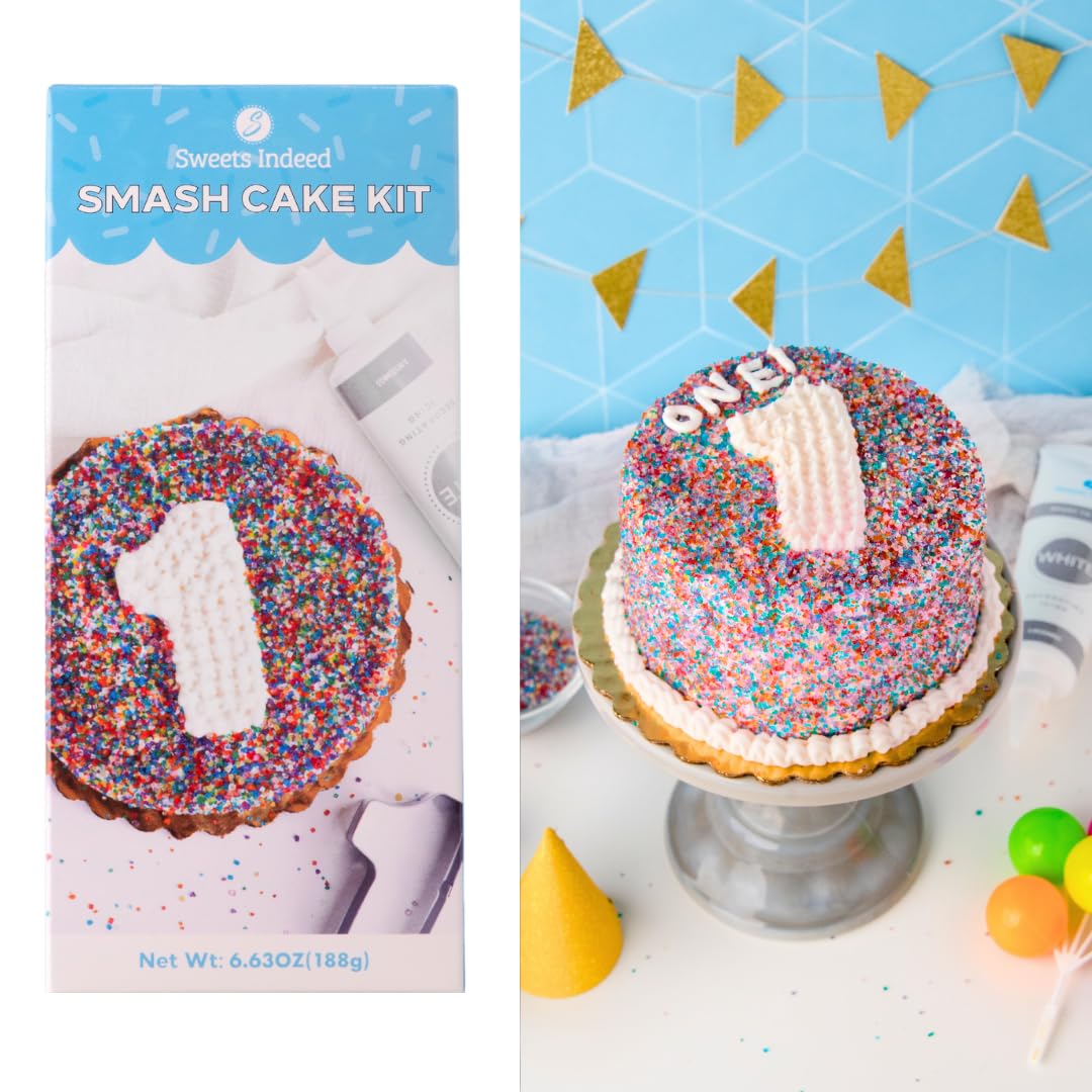 Sweets Indeed Birthday Smash Cake Kit Frosting Sprinkes Cookie Cutter Perfect for baking and cookie decoarting 6.63 ounces