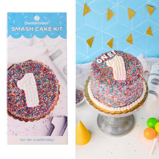 Sweets Indeed Birthday Smash Cake Kit Frosting Sprinkes Cookie Cutter Perfect for baking and cookie decoarting 6.63 ounces