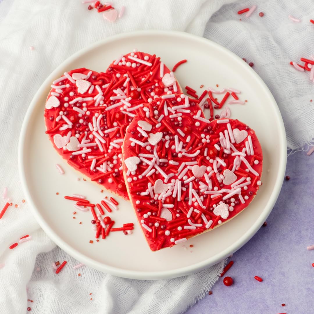 Sweets Indeed Valentines Day Heart Sprinkle Mix | Red & Pink Jimmies, Sugar Pearls, Confetti Quins, Nonpareils & Heart Shapes | Baking & Decorating 4 ounces
