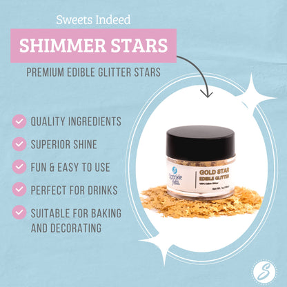 Sweets Indeed, Edible Glitter, Perfect for Drinks, Cocktails, Beverages & Cake Decorating, Dessert Cake Topper, Gift, 1 gram (Gold Edible Stars)