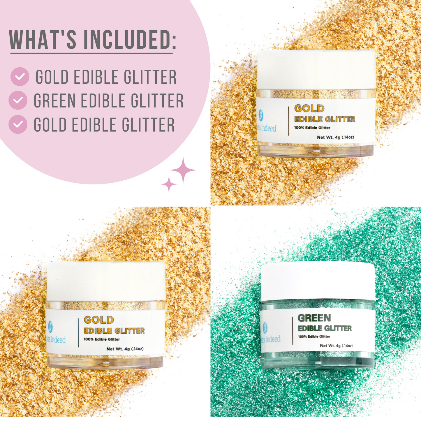 Edible Glitter 3 Pack - Green and Gold